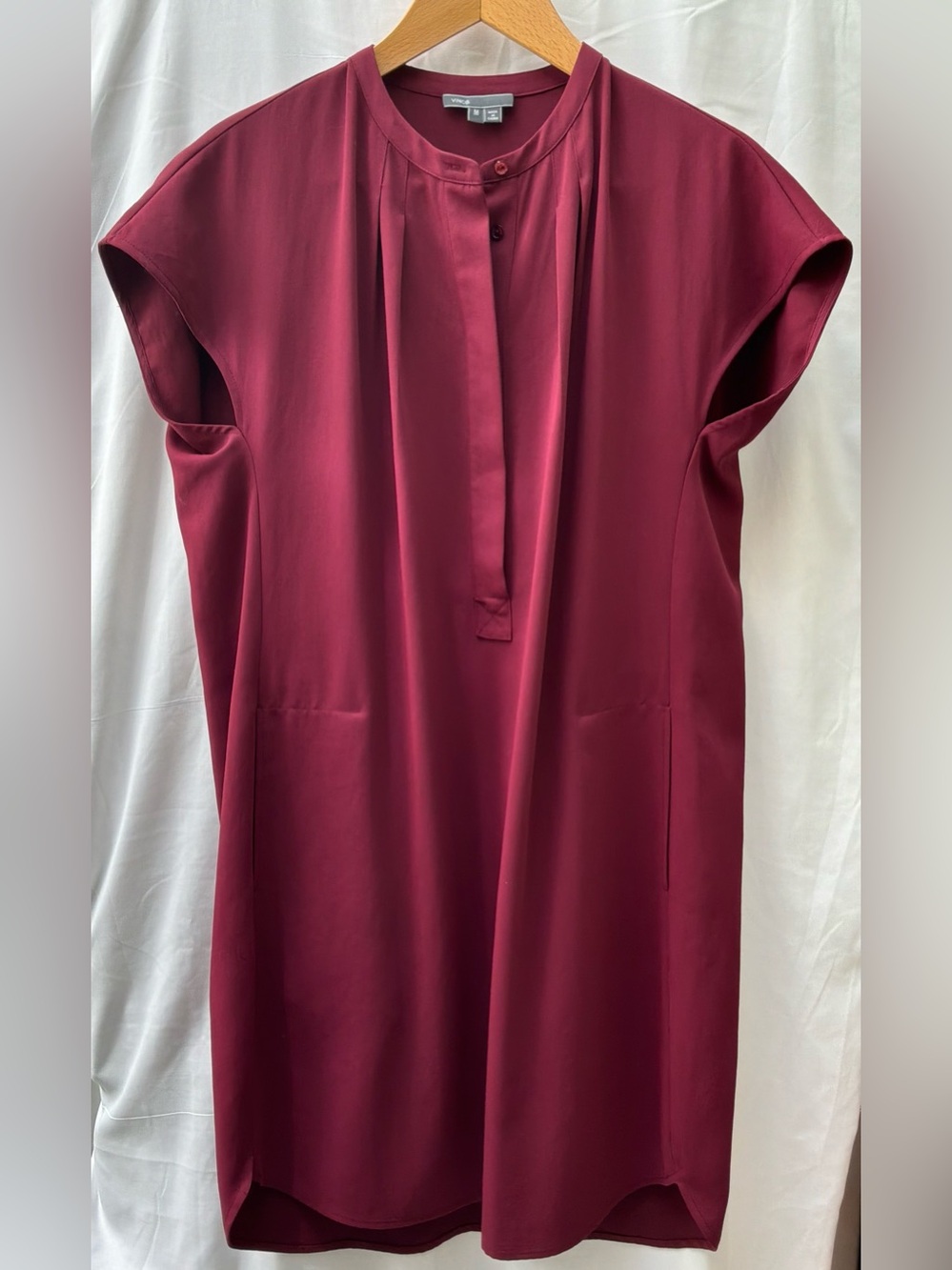Vince Burgundy Cap Sleeve Shift Dress, Size M